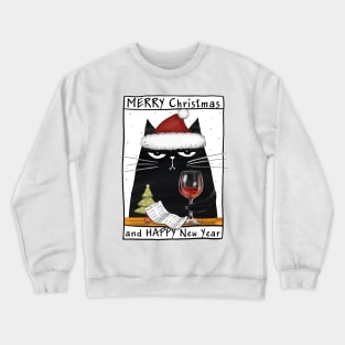 Merry Christmas - Black cats with Santa hat. Crewneck Sweatshirt